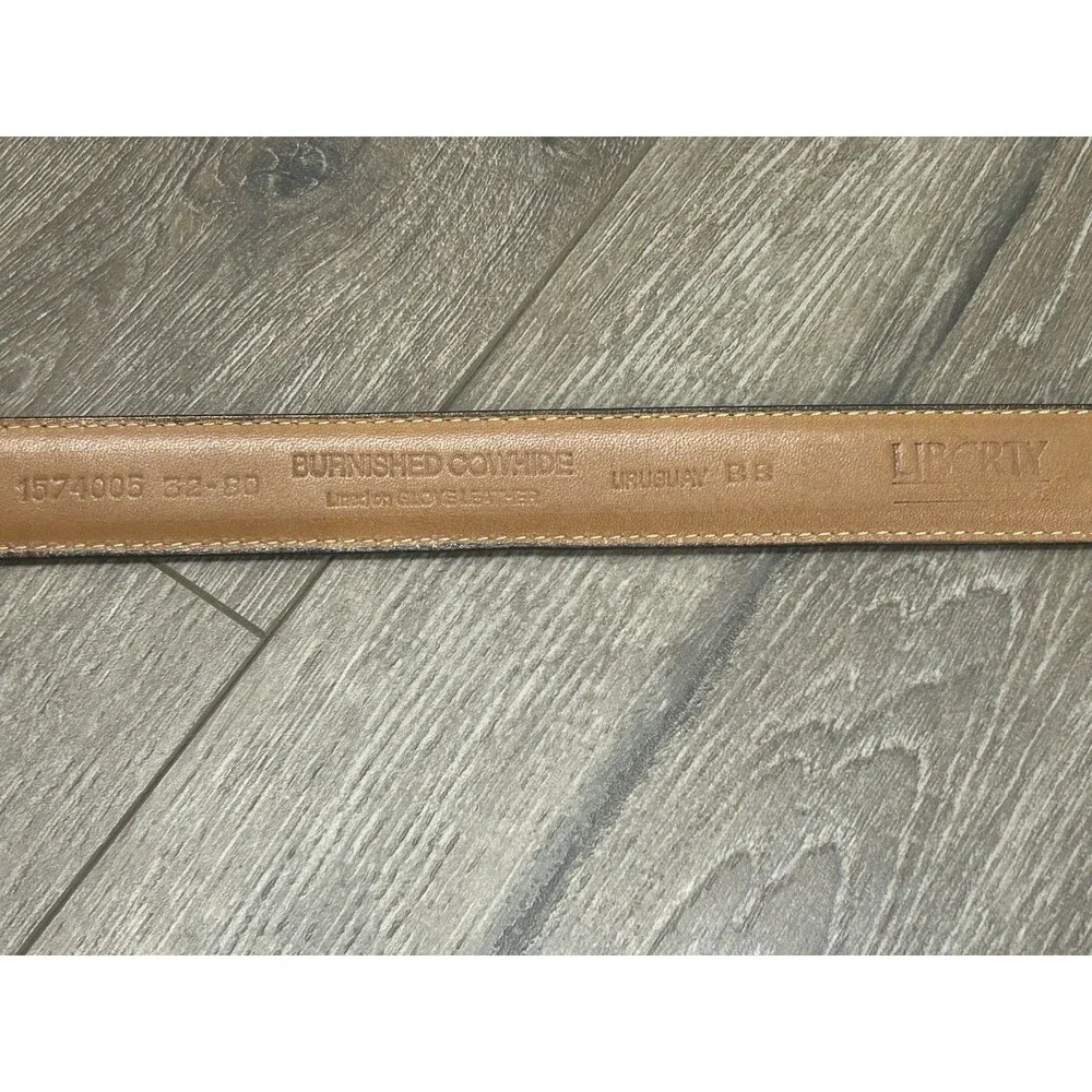 Liberty of London Burnished Cowhide Leather Belt Size 32 Black 1” Solid Brass